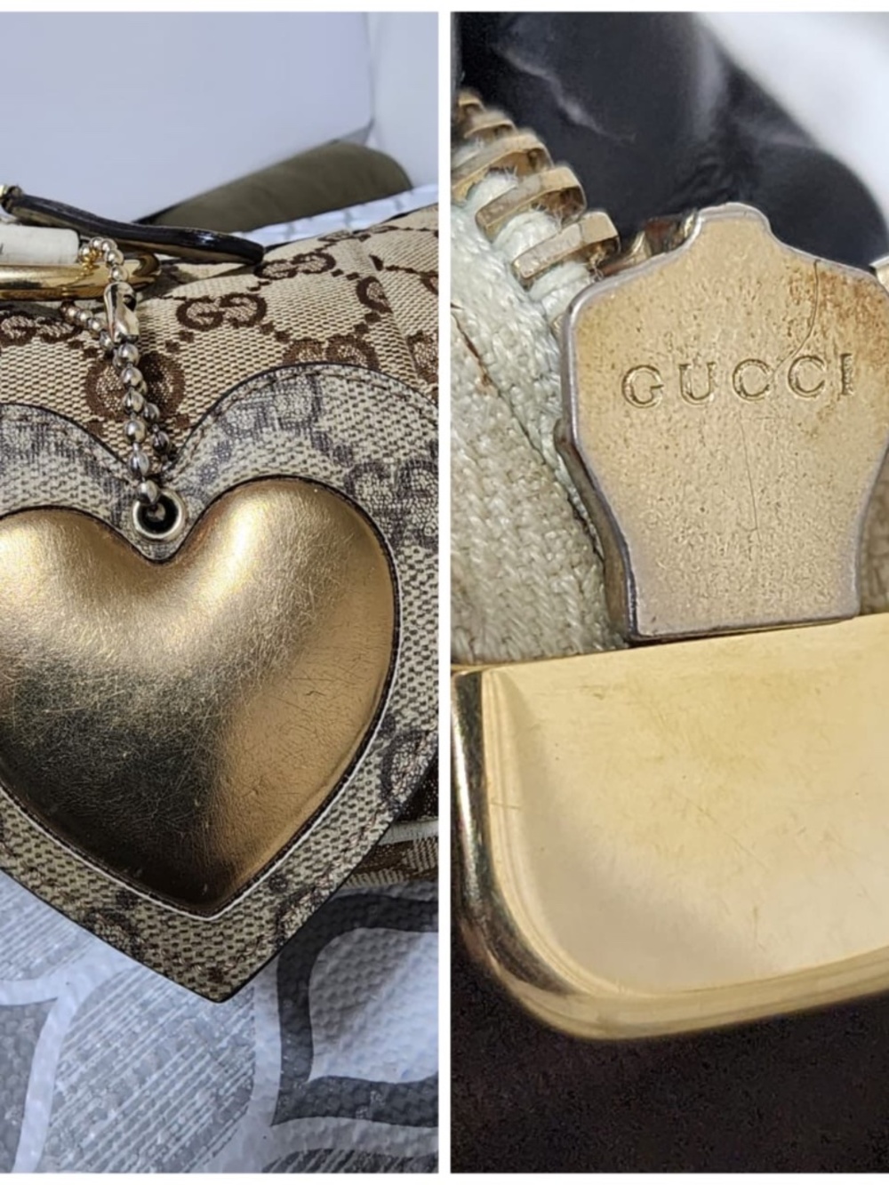 Authentic Gucci Monogram GG Heart Small Shoulder Bag Brown/Beige/Cream - Picture 10 of 13